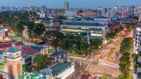 Pouliční Provoz Křižovatce Blízkosti Požární Stanice Panorama Singapuru Den Dne — Stock fotografie