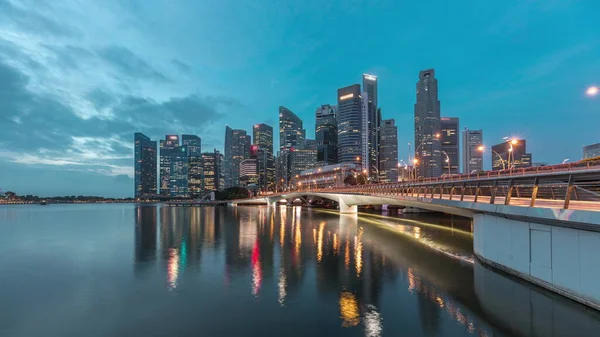 Esplanadbron Och Centrala Kärnan Skyskrapor Bakgrunden Singapore Natt Till Dag — Stockfoto