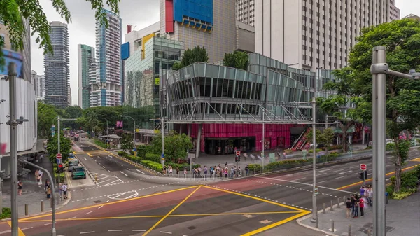 Flygfoto Över Trottoaren Och Skärningspunkten Mellan Orchard Road Singapore Timelapse — Stockfoto