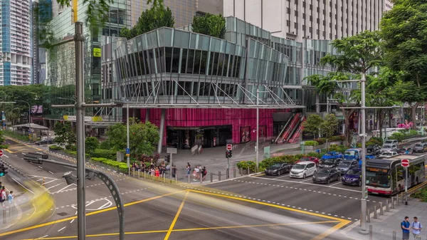 Flygfoto Över Trottoaren Och Skärningspunkten Mellan Orchard Road Singapore Timelapse — Stockfoto