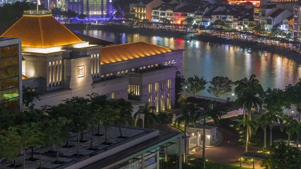 Singapur Şehir Merkezindeki Parlamento Binası Nda Gece Saatleri Modern Ticari — Stok fotoğraf