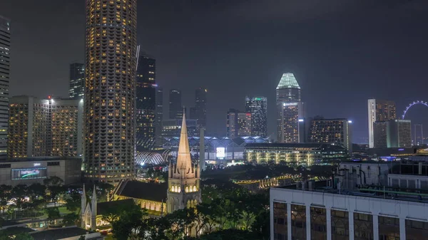 Línea Del Horizonte Singapur Con Hiperlapso Del Lapso Temporal Noche —  Fotos de Stock