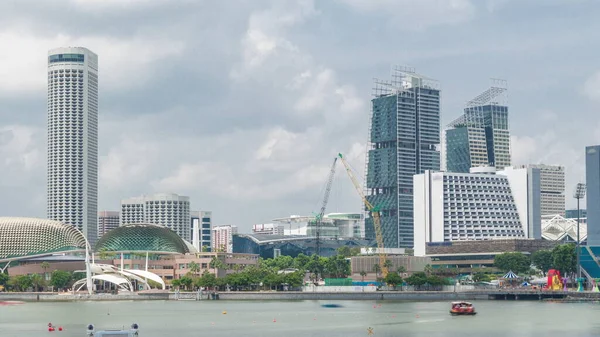 Skyline Con Rascacielos Marina Bay Hiperlapso Timelapse Con Esplanade Centro —  Fotos de Stock