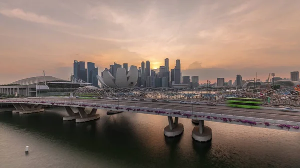 Flygfoto Över Solnedgången Över Helix Bridge Och Bayfront Avenue Med — Stockfoto