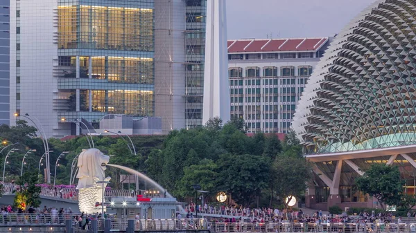 Les Théâtres Esplanade Sur Baie Singapour Crépuscule Avec Une Belle — Photo