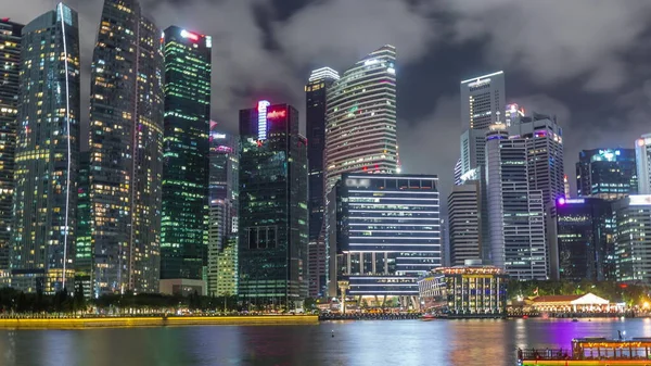 Business Financial Downtown City Skyscrapers Tower Building Marina Bay Night — Zdjęcie stockowe