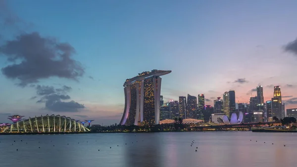 Downtown Skyline Singapore Viewed Water Garden East Day Night Transition — Stock Photo, Image