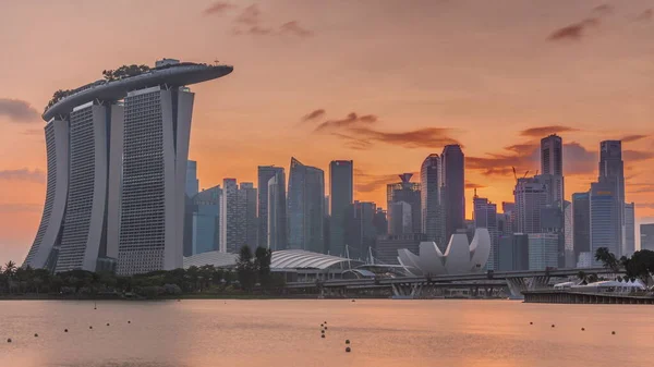 Puesta Sol Sobre Horizonte Del Centro Singapur Visto Desde Otro —  Fotos de Stock