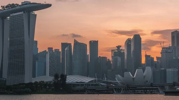 Singapur Merkezindeki Ufuk Çizgisi Doğudaki Garden Dan Doğuya Gece Geçiş — Stok fotoğraf