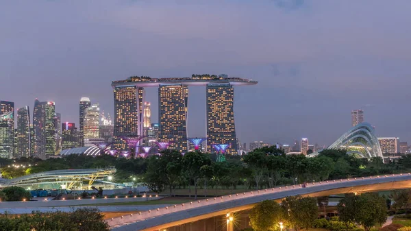Widok Lotu Ptaka Zachodzie Słońca Widokiem Panoramę Singapuru Marina Zapory — Zdjęcie stockowe