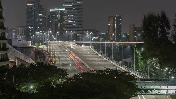 Traffic Cars Street Bridge Marina Bay District Singapore Aerial Night — Stock Photo, Image