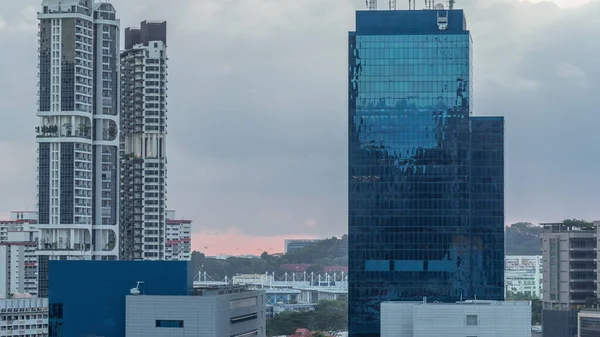 Воздушный Городской Пейзаж Сингапура Центре Современной Архитектуры Небоскребами Timelapse Вид — стоковое фото
