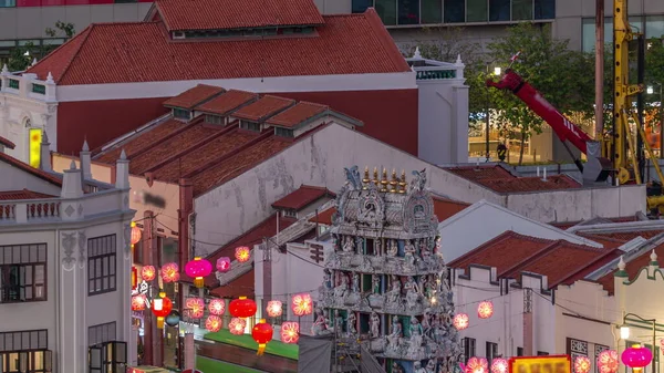 Casas Antigas Chinatown Com Detalhes Das Decorações Telhado Templo Hindu — Fotografia de Stock