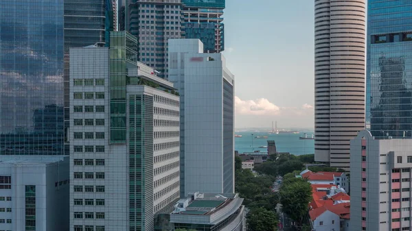 Paisaje Urbano Aéreo Del Centro Singapur Arquitectura Moderna Con Rascacielos —  Fotos de Stock
