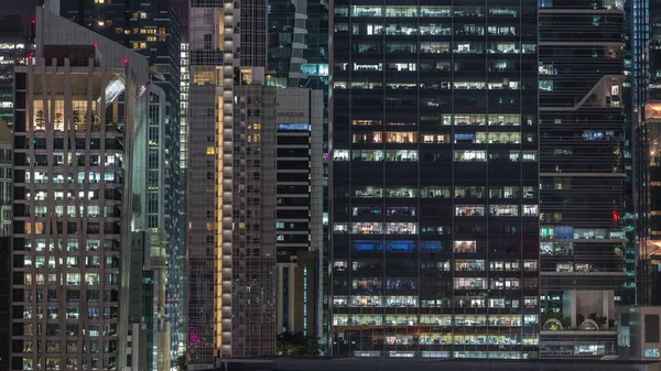 Aerial Cityscape Singapore Belvárosában Modern Építészet Megvilágított Felhőkarcolók Éjszakai Időkorlát — Stock Fotó