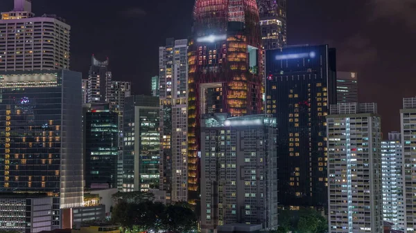 Singapur Şehir Merkezi Modern Mimarinin Gökdelenleri Aydınlatılmış Gece Zaman Çizelgesi — Stok fotoğraf