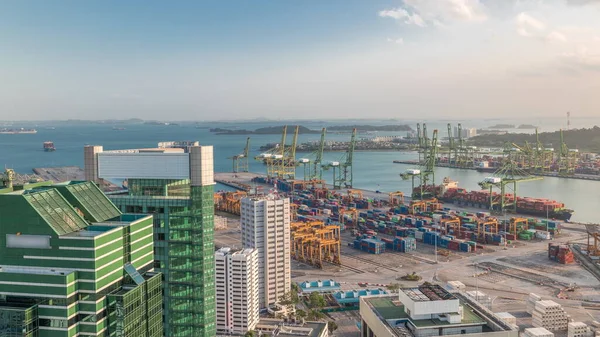 Kommersiell Hamn Singapore Antenn Timelapse Fågelögon Panoramautsikt Över Den Mest — Stockfoto
