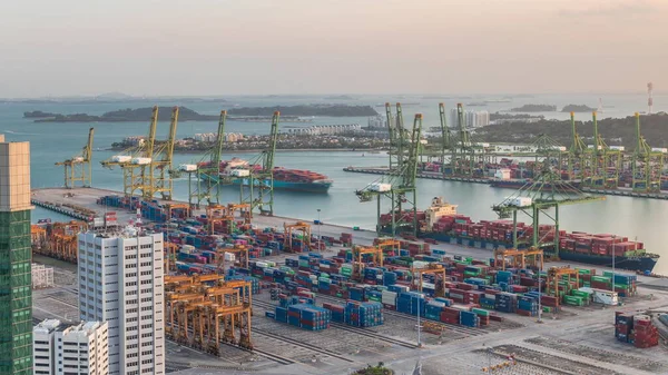 Kommersiell Hamn Singapore Antenn Timelapse Fågelögon Panoramautsikt Över Den Mest — Stockfoto