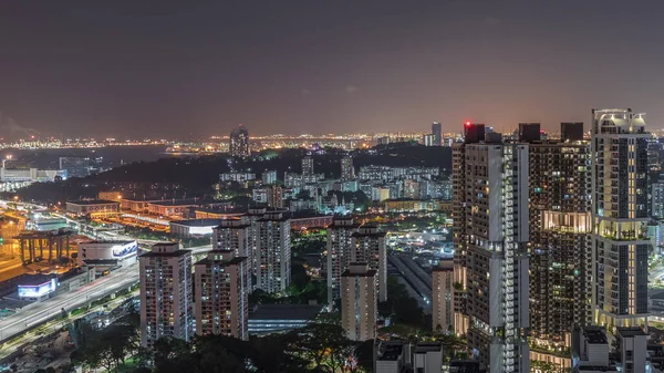 Skyline Der Stadt Mit Dem Handelshafen Von Singapur Zeitraffer Panoramablick — Stockfoto