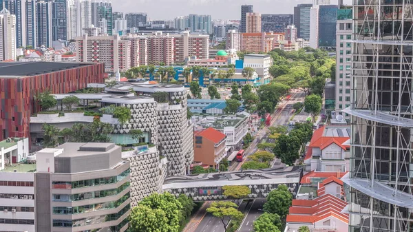 Singapurské Panorama Victoria Street National Library Aerial Timelapse Zelené Stromy — Stock fotografie