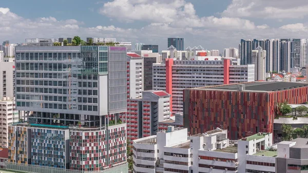 Singapur Panorama Victoria Street Nakupování Obchodní Letecké Timelapse Zelené Stromy — Stock fotografie