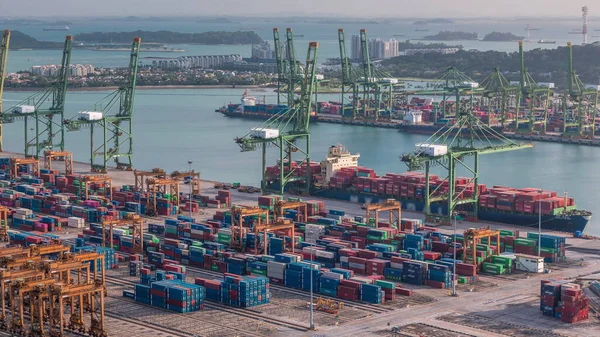 Kommerzieller Hafen Von Singapur Zeitraffer Blick Aus Der Vogelperspektive Auf — Stockfoto