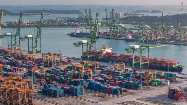 Kommersiell Hamn Singapore Antenn Timelapse Fågelögon Panoramautsikt Över Den Mest — Stockfoto