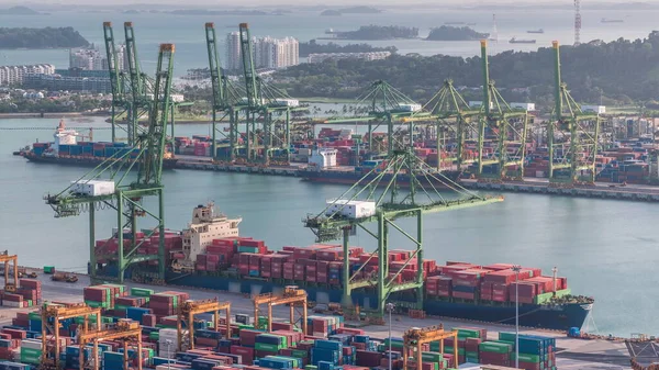 Kommersiell Hamn Singapore Antenn Timelapse Fågelperspektiv Den Mest Trafikerade Asiatiska — Stockfoto