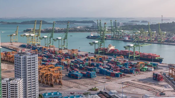 Commercial Port Singapore Aerial Timelapse Bird Eye Panoramic View Busiest — Stock Photo, Image