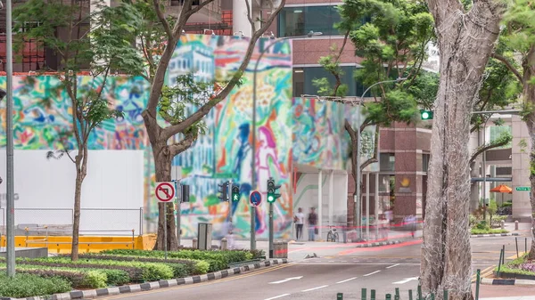 Battery Road Bulvarı Nda Trafik Var Singapur Şehir Merkezinde Yeşil — Stok fotoğraf
