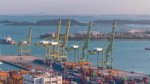 Porto Comercial Singapura Cronometragem Aérea Nave Faz Inversão Marcha Vista — Fotografia de Stock