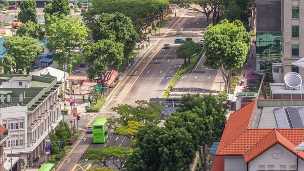 Provoz Auty Ulici Městské Scéně Centrální Čtvrti Singapuru Letecké Timelapse — Stock fotografie