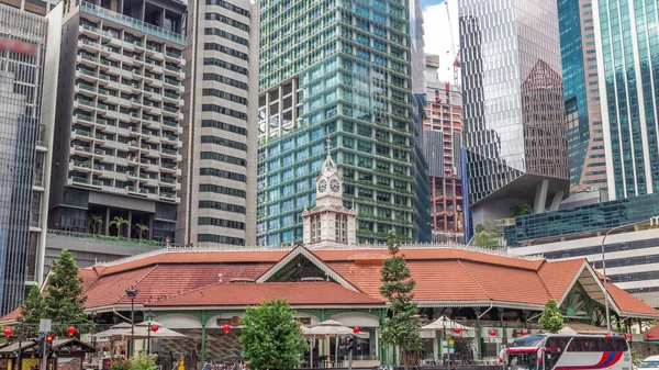 Telok Ayer Piac Magas Felhőkarcolók Háttérben Timelapse Hyperlapse — Stock Fotó