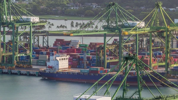 Kommersiell Hamn Singapore Antenn Timelapse Fågelögon Närbild Den Mest Trafikerade — Stockfoto