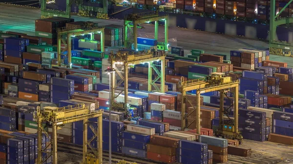 Commercial Port Singapore Night Timelapse Close View Busiest Asian Cargo — Stock Photo, Image