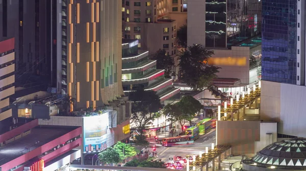 Flygfoto Singapore Centrum Modern Arkitektur Med Skyskrapor Natt Timelapse Utsikt — Stockfoto