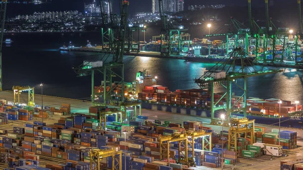 Porto Comercial Singapura Linha Aérea Noite Timelapse — Fotografia de Stock