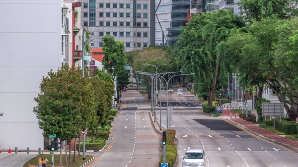 Provoz Auty Ulici Městské Scéně Centrální Čtvrti Singapuru Letecké Timelapse — Stock fotografie