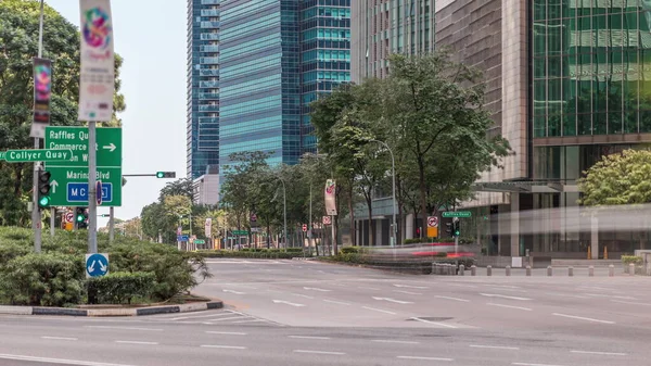 Trafik Med Bilar Gata Och Urban Scen Centrala Singapore Timelapse — Stockfoto