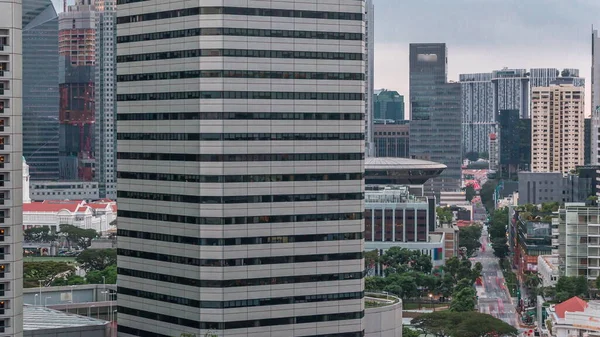 Evening Panorama Marina Bay Area Skyscrapers City Skyline Aerial Timelapse — Stock Photo, Image