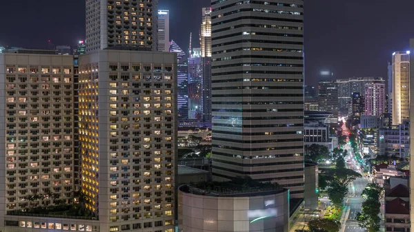 Panorama Noturno Com Área Marina Bay Arranha Céus Iluminados Cidade — Fotografia de Stock