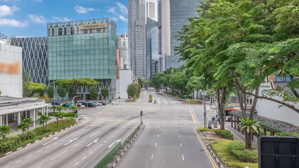 Trafik Med Bilar Gata Och Urban Scen Centrala Singapore Antenn — Stockfoto