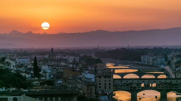 Arno Nehri Zaman Çizelgesi Manzarası Piazzale Michelangelo Dan Ponte Vecchio — Stok fotoğraf