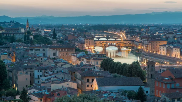 Arno Nehri Nin Gündüz Gece Görüntüsü Geçiş Zamanı Piazzale Michelangelo — Stok fotoğraf