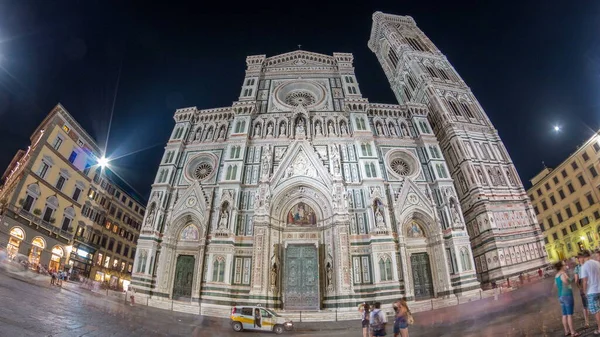 Het Vooraanzicht Van Basilica Santa Maria Del Fiore Nacht Timelapse — Stockfoto