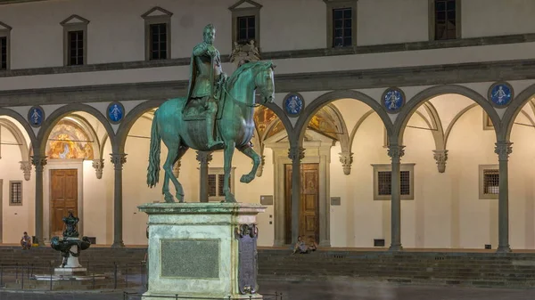 Estatua Ferdinando Medici Timelapse Noche Gran Duque Toscana Situado Piazza — Foto de Stock