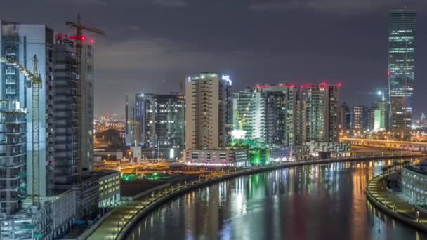 The rhythm of the city of Dubai near canal aerial timelapse — Stock Video