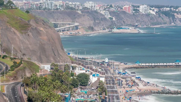 Letecký Pohled Pobřeží Limy Okolí Miraflores Timelapse Lima Peru — Stock fotografie