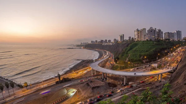 Letecký Panoramatický Výhled Pobřeží Limy Sousedství Miraflores Den Dne Noční — Stock fotografie