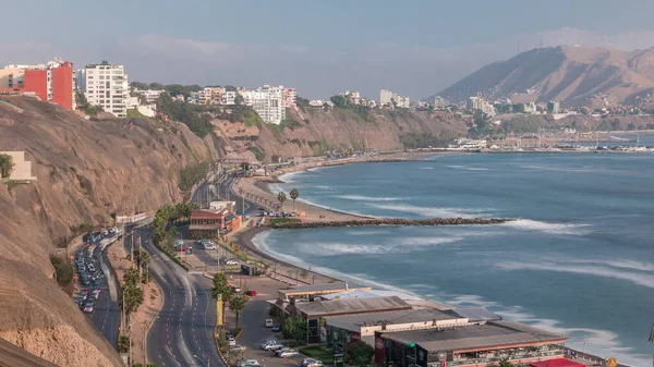 Traffico Sulla Strada Circuito Playas Nel Quartiere Miraflores Lima Timelapse — Foto Stock